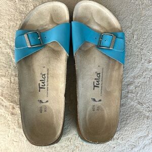 Tula by Birkenstock Madrid Blue Leather Slide Sandals Size 9.5 (EU 40.5)